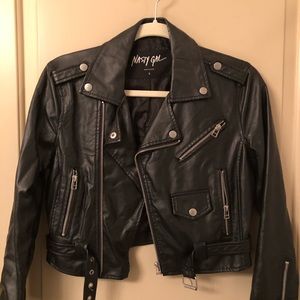 Black crop leather jacket